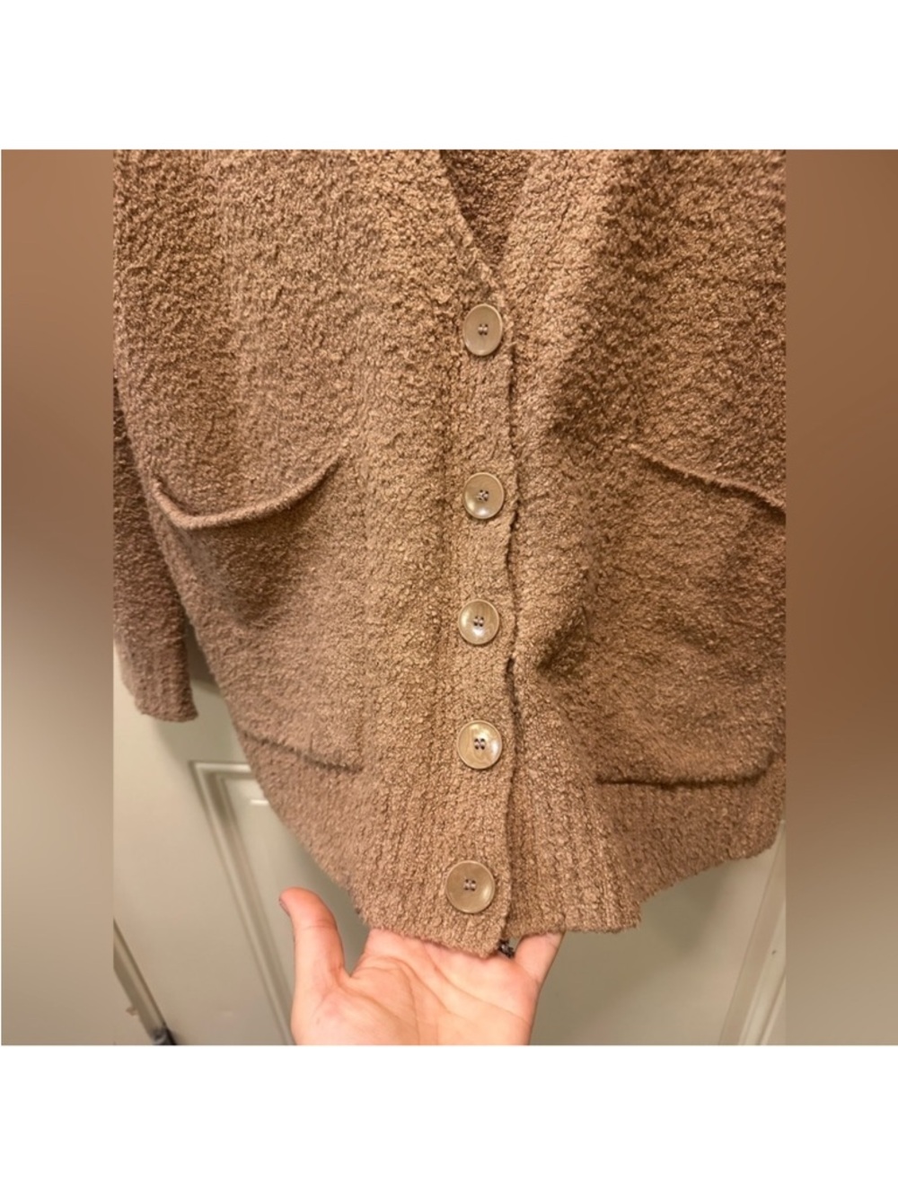 Eileen Fisher Camel Textured Cotton Bouclé Cardigan - Picture 7 of 7